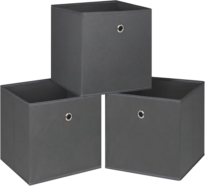 Foldable Storage Cubes Bins ,11 Inch Cloth Storage Cube Fabric Storage Box Cubes Organizer Baskets with Handles for Home Organizer Set of 3 (Grey)