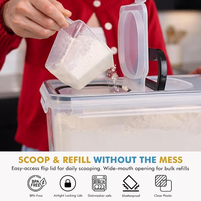 Shazo 2 PC (11L | 372 oz) Flour Sugar Storage Containers with Spout Lid & Easy Carry Handle - BPA Free Extra Large Airtight Food Storage Containers with Lids - Rice Canisters Sets for Kitchen & Pantry