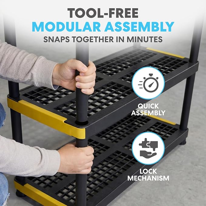 Simpli-Magic 4-Tier Heavy Duty Plastic Storage Shelving Unit, Garage & Basement Organizer, Modular Rack, 36 x 18 x 57 Inches, 200 lbs per Shelf, 800 lbs Total Capacity