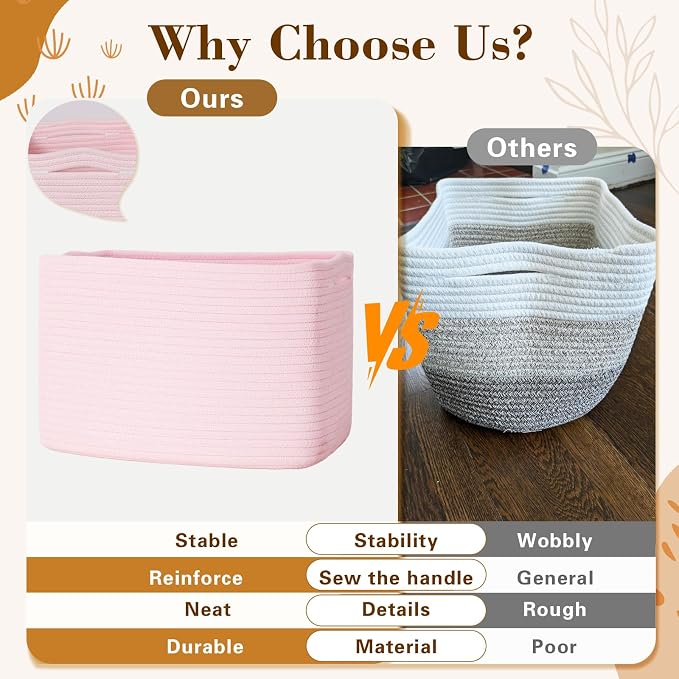 Baskets for Organizing,Storage Baskets,3 Pack Baskets for Shelfves,15"×10"×9" Woven Pink Basket,toy storage bins,bins for organization
