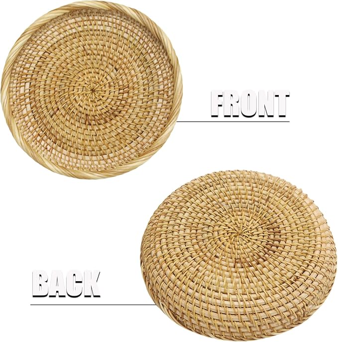 8.7" Round Rattan Basket Small Handwoven Wicker Tray | Small Decorative Bowl for Entryway Table, Natural Wicker Tray for Keys Snacks, Rustic Home Decor for Kitchen Counter Vanity