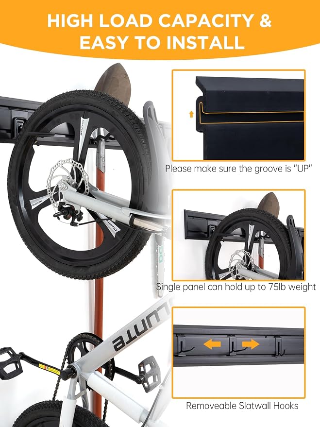 FRAYSCENT Slatwall Panels Garage Tool Organizer Wall Mount Garage Slat Wall Storage Systems, Bike Storage Rack Garage Organizers and Storage PVC Wall Panels Slat Wall Paneling