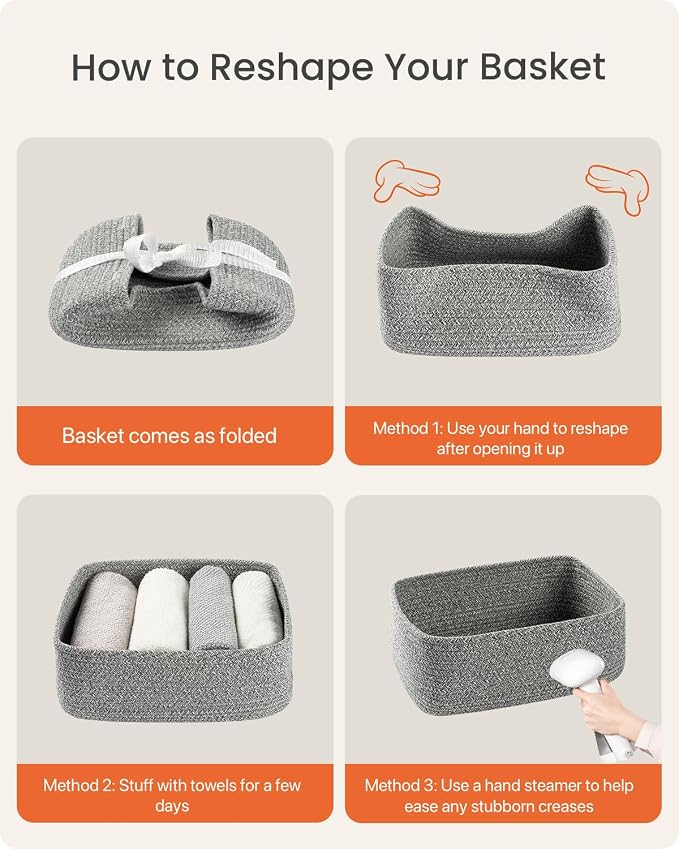 KALLAX Small Woven Storage Basket for Organizing, 12 x 8 x 4.5 inch, 3 Pack | Shelf baskets for closet organization, toy storage and home decor, Perfect as empty gift baskets for holidays, Mixed Grey