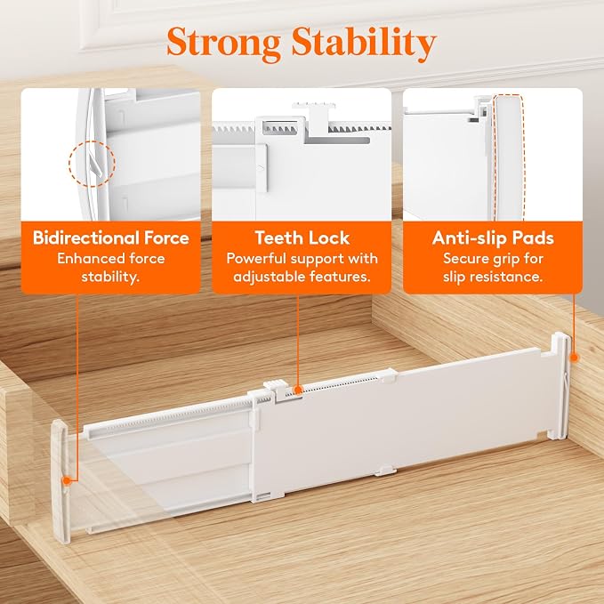 Lifewit 9 Pack Drawer Dividers for Clothes, 4" High 13.8"-22.2" Expandable Dresser Drawer Organizers, Adjustable White Plastic Separators for Kitchen, Cabinet, Nursery, Socks & Underwear Storage