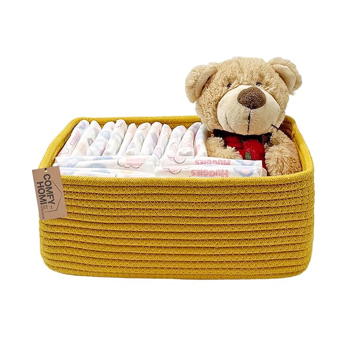 COMFY-HOMI 13" x 8.5" x 5.1" Storage Baskets for Organizing | Cotton Rope Woven Basket | Toy Storage Bin Box | Basket for Shelves, Closet Organizer Bin, Decorative Closet Shelf, 1 Pack
