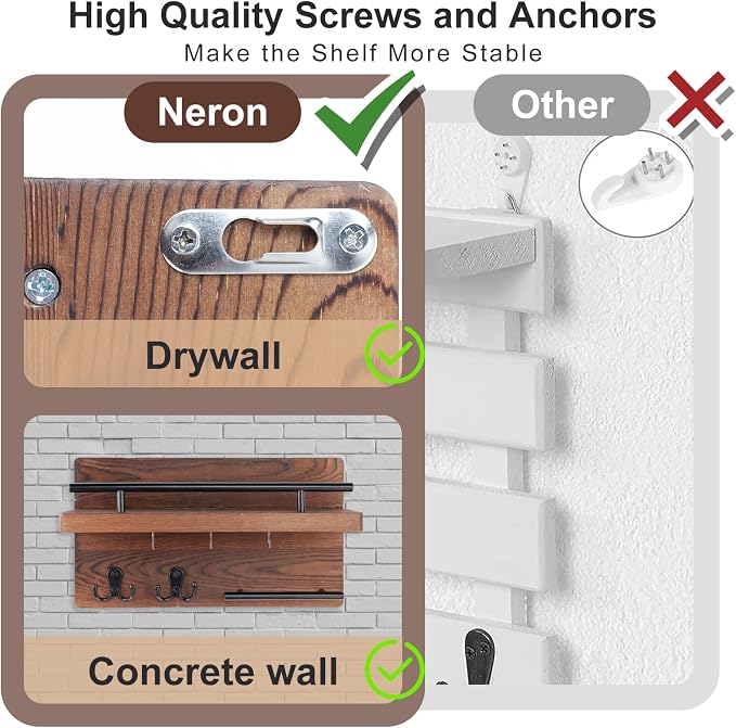 OurWarm Wall Mounted Key Holder/Hangers for Wall Decorative with 5 Key Hooks, Wooden Mail Rack Organizer with Shelf, Rustic Home Decor for Entryway Mudroom Hallway Office, Brown
