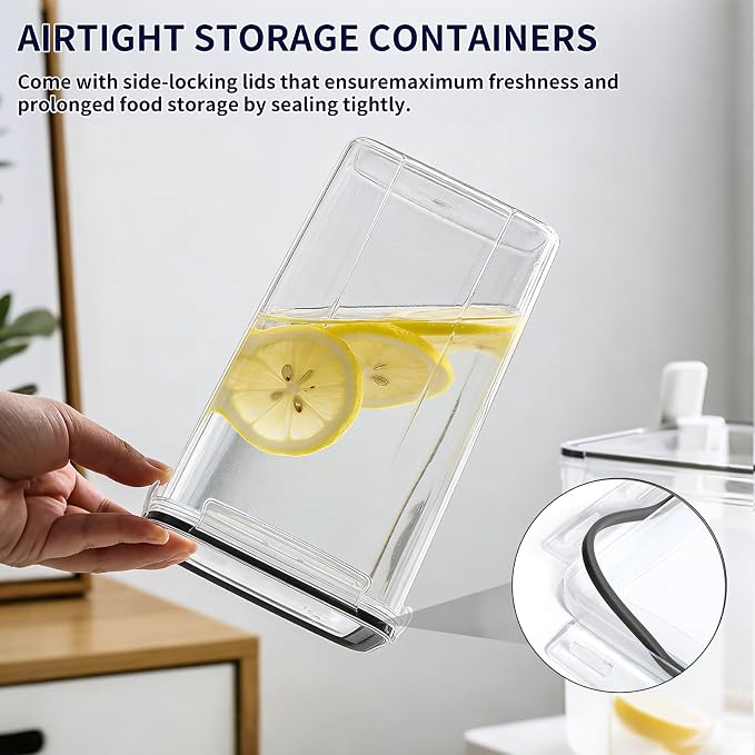 4pc 6.5L Large Airtight Plastic Canisters with Lids, Cups & Labels | Large BPA-Free Plastic Food Storage with Labels for Spaghetti, Cereal, Oats & Kitchen Pantry Organization, 4 Pack