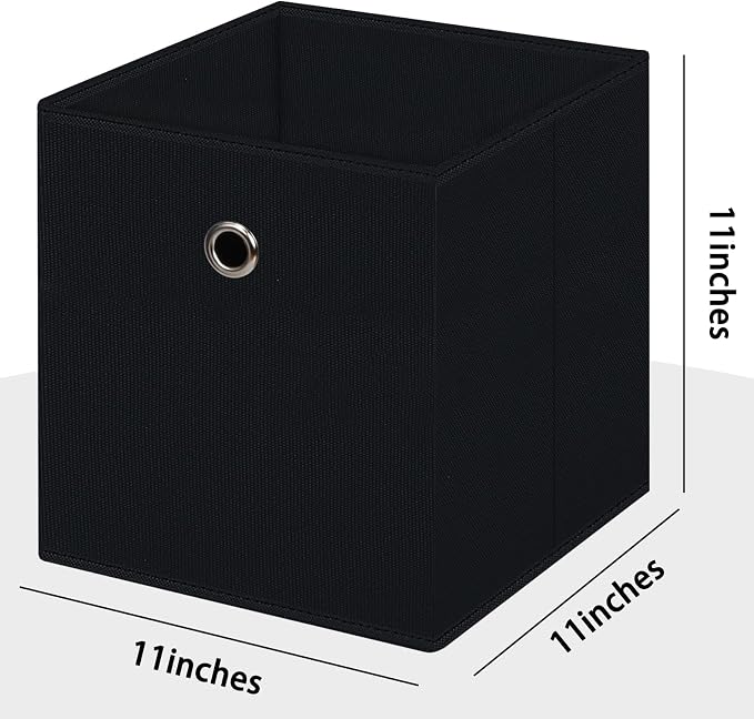 Black Foldable Storage Cubes Bins ,11 Inch Cloth Storage Cube Fabric Storage Box Cubes Organizer Baskets with Handles for Home Organizer Set of 6 (Black)