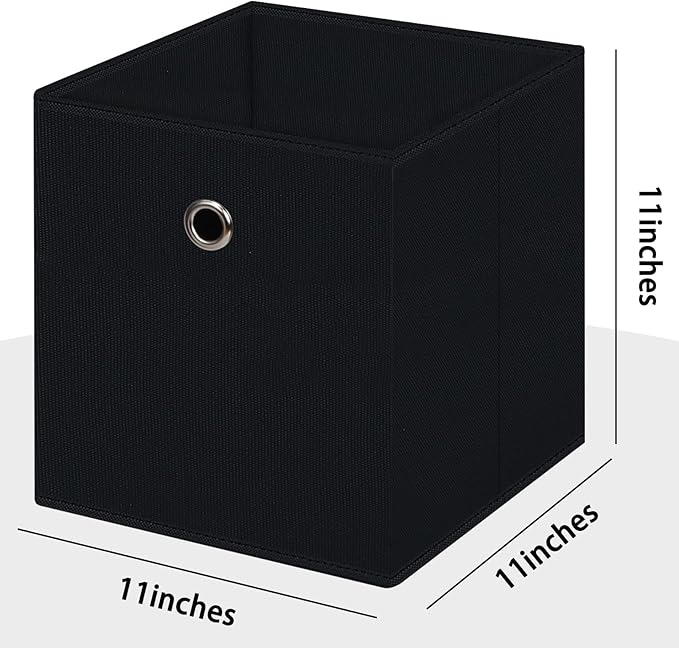 Black Foldable Storage Cubes Bins ,11 Inch Cloth Storage Cube Fabric Storage Box Cubes Organizer Baskets with Handles for Home Organizer Set of 3 (Black)