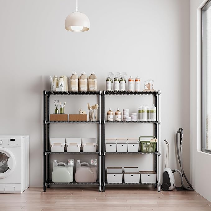 M MZG 1000 lbs 4 Tier Shelf Metal Storage Shelves Shelving Wire Rack Heavy Duty Closet Organizers for Garage Kitchen Bathroom Laundry Black 13.8" D x 35.4" W x 59.5" H