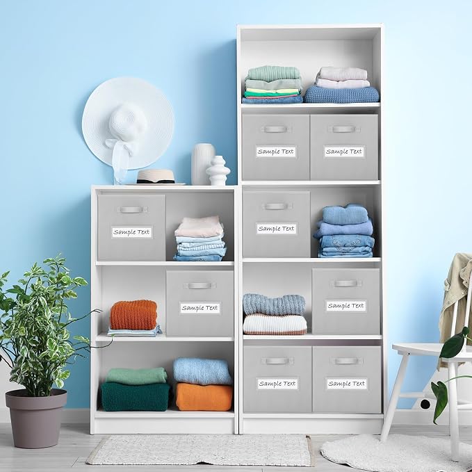 Fabric storage cubes (8 Pack) 11 Inch Cube Storage Bin, cube organizer bins with 8 Labels Window Cards & a Pen, Foldable cube organizer bins and Storage Box, Light Grey