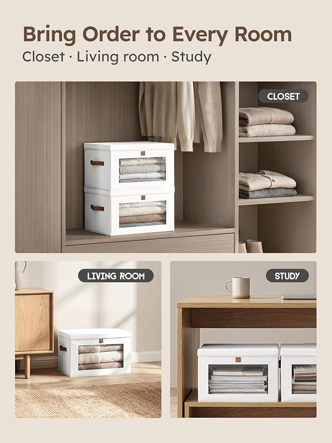 Homsorout Medium Fabric Storage Bins - Closet Shelf Organizer with Open Window, 5 Pack Closet Baskets for Shelves, Stackable Decorative Boxes for Home, Dorm, White, 13.7" x 9.8” x 9.8"