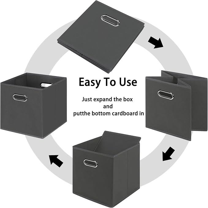 Black Foldable Storage Cubes Bins , Fabric Storage Box Cubes Organizer Baskets with Dual Handles for Home Organizer(Grey)