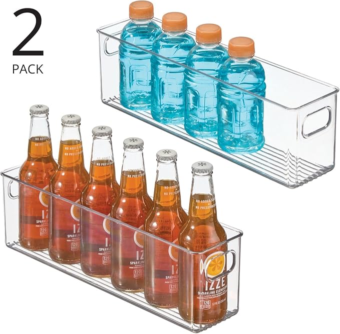 mDesign Plastic Kitchen Organizer - Storage Holder Bin with Handles for Pantry, Cupboard, Cabinet, Fridge/Freezer, Shelves, and Counter - Holds Canned Food, Snacks - 2 Pack - Clear