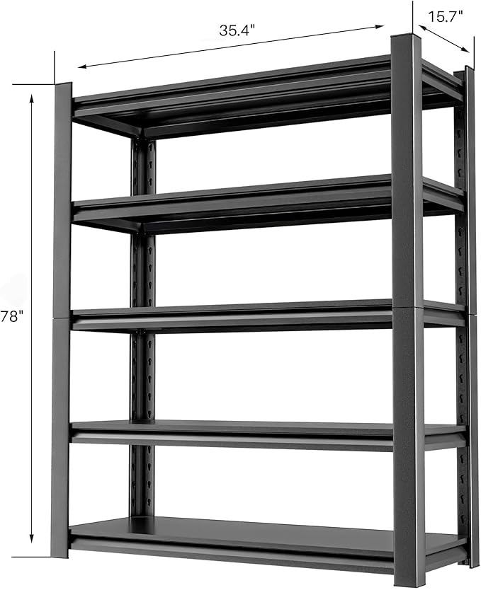 OLLRRACT 5-Tier Garage Shelving, Metal Storage Shelves, Utility Shelf | 36"W x 16"D x 78"H, Adjustable, Steel, Heavy Duty, Industrial Storage Rack for Basement, Laundry, Living Room, Warehouse