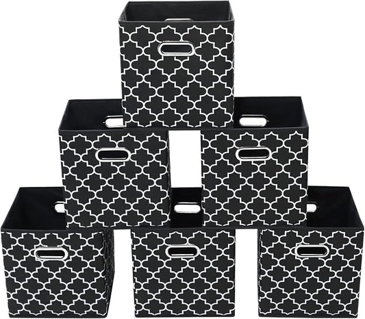 Fabric storage bins Cubes, Fabric Cube Organizer with Handle, Foldable Cube Bins for Cloth or Accessary Storage, 11x11x11 set of 6,Black Light