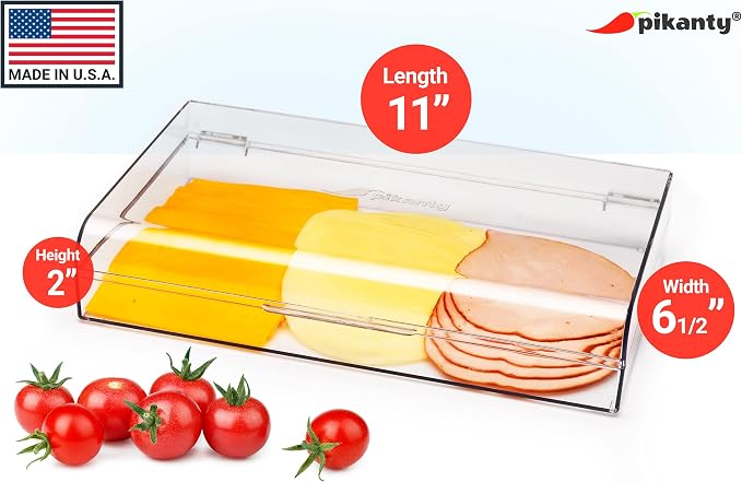 Pikanty Large Deli Meat Container for Refrigerator — Holds 3 Packs of Bacon, Cold Cuts, Sliced Cheese, Ham, Turkey or Salami, Airtight Hinged Lid, Dishwasher and Freezer Safe, Made in USA