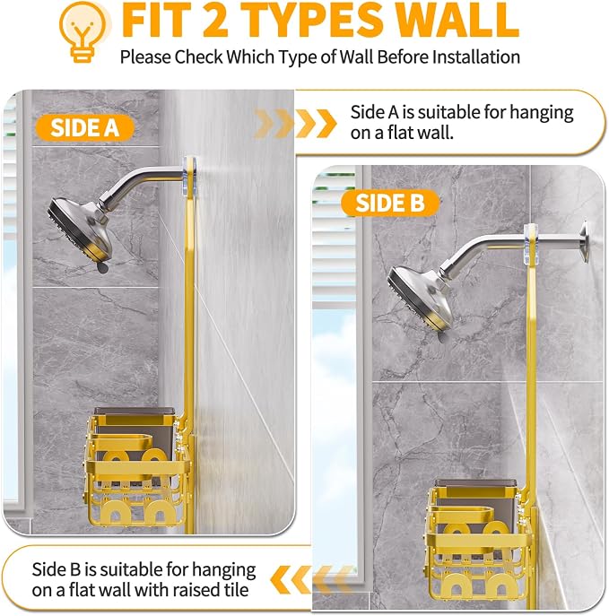 GAOKASE Aluminum Shower Caddy Hanging, Never Rust Shower Organizer | 4 Levels with adjustable Height 10 Hooks for Razor/Sponge - Rack with Soap Basket (Gold)