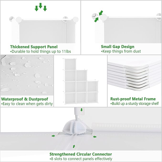 C&AHOME Cube Storage Organizer, 9-Cube Bookcase, Closet Cabinet Milky | DIY Stackable Bookshelf, Plastic Modular Shelving Units Ideal for Home, Office, Kids Room, 36.6" L x 12.4" W x 48.4" H
