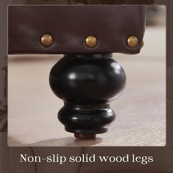 Zihanhome Leather Ottoman with Storage, Upholstered Button Tufted Ottoman Foot Rest, Foot Stools, 24" Rectangle Ottomans with Storage for Living Room, Bedroom, Dorms and Apartments (Brown-PU)