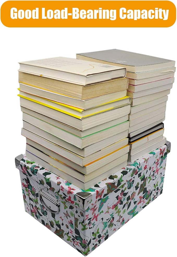 GUOZI Collapsible Storage Box, Decorative Memory box with Lid & Metal Reinforced Corners, Cardboard File Box with Handles, Organizer Gift Box for Keepsake Toy Photos Office Nursery Wardrobe Bookshelf