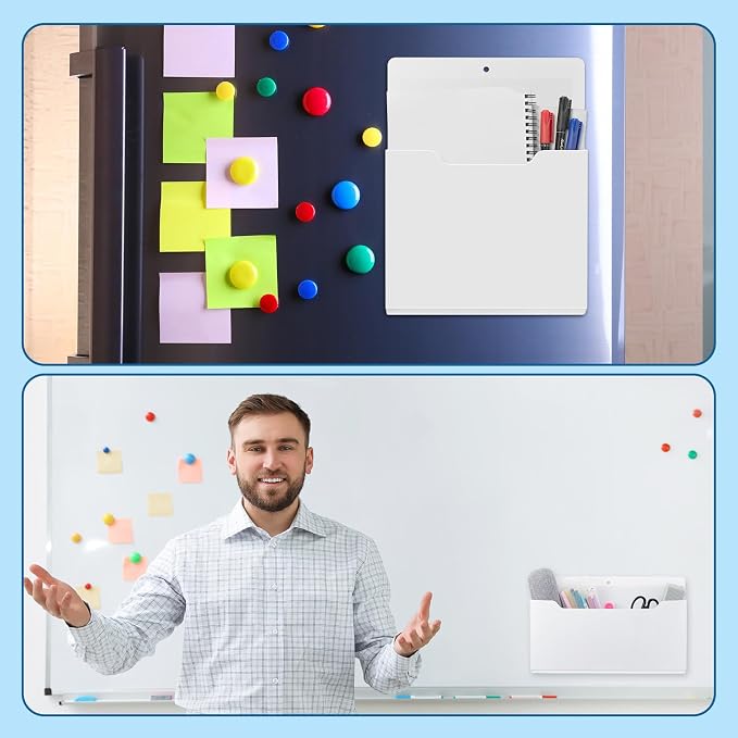 6 Pcs Magnetic Wall File Organizer Magnetic Wall File Holder Refrigerator Magazine Holder for Mail Letters Paper(White,Horizontal & Vertical)