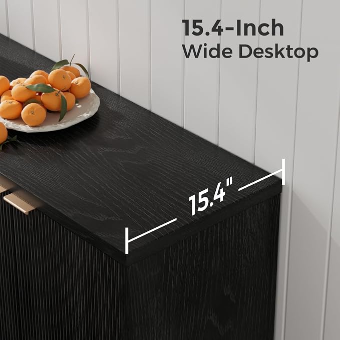 Homleke Fluted Buffet Cabinet with Storage, Modern Sideboard Cabinet | Double Doors, Adjustable Shelf, Accent Buffet Table for Kitchen, Dining Room, Living Room, Entryway & Hallway, Black