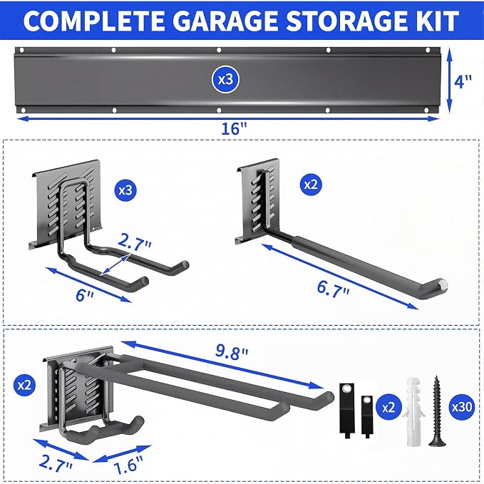 Garden Tool Organizer Wall Mount, 48inch Heavy Duty Garden Tool organizer Storage System, Easy Install With 7 Adjustable Hooks, For Garage, Basement, Shed, Workshop(Black)