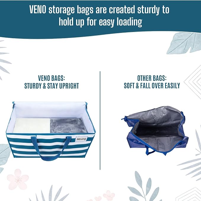 VENO Moving Bags, Wide Open Top, Clear Window, Classic Navy Stripe, 10 Pack | Moving boxes Alternative, Heavy Duty, Storage Bags, Clothes and Comforter Storage, Packing Supplies, College Dorm Essentials