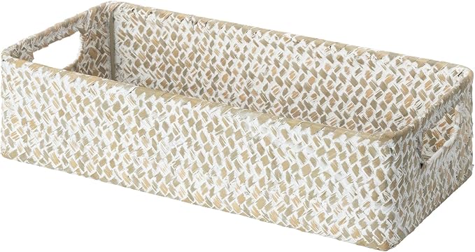 StorageWorks Wicker Toilet Paper Basket for Back of Toilet, Wipe White | Wicker Seagrass Bathroom Basket Organizer and Storage for Tank Topper, Small Tank Trays for Decor with Built-in Handles