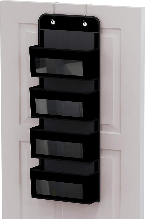 Simple Houseware 4 Clear Window Pocket Over Door Hanging Organizer, Black | Over the Door Storage for Closet, Bedroom, Bathroom, Pantry