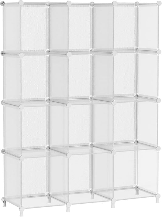 AWTATOS Closet Organizers, 12 Cube Storage Organizer, Transparent Twill | Portable Closet Organizers Storage Shelves, DIY Stackable Plastic Clothes Organizer Shelving for Home, Bedroom