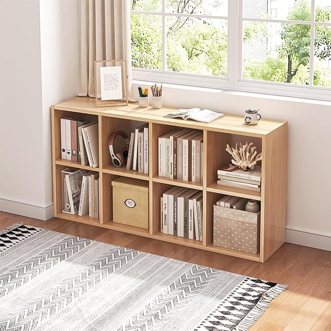 NELYE 8 Cube Organizer Bookcase Oak Open Shelf | Suitable for 11-inch Fabric Storage Bins, Simple Compartments Bookshelf, Holds 20 Lbs per Cube