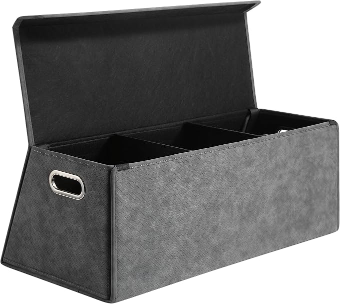 Fyzeoty Car Trunk Organizer for SUV and Sedan, Trapezoidal-Grey, 29.5 in | Tailored for Rear Seats, Silky Crosshatch Vegan Leather, XL, Magnetic Lid, Collapsible & Adjustable, Water‑Dust Resist