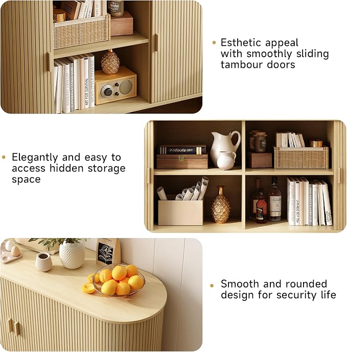 55" Sideboard Buffet Cabinet with Storage, Sliding Door & Adjustable Shelf, Modern Accent Coffee Bar Console Table for Kitchen, Entryway, Oak