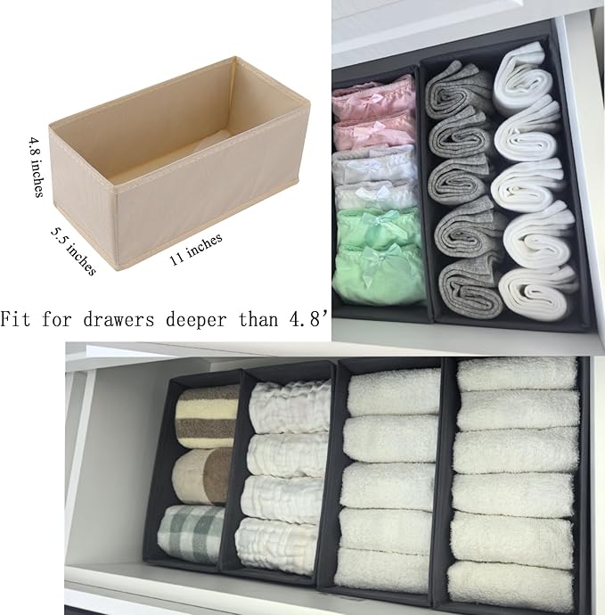 Bructhun Sock Drawer Organizer 9 Pack - Collapsible Fabric Storage Bins for Underwear Divider, Small Closet Organizers with 9 Compartments, Beige
