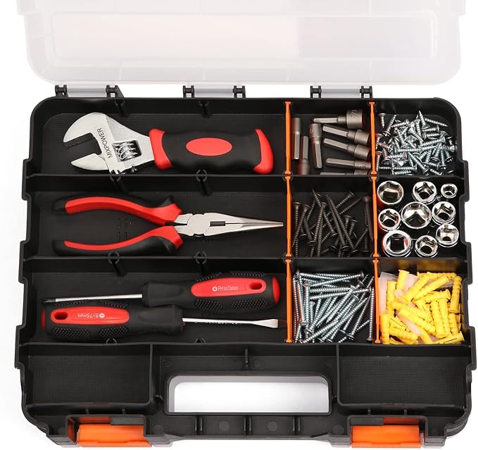 Mayouko Double Side Tools Organizer, Customizable Removable Plastic Dividers, Hardware Box Storage, Excellent for Screws,Nuts,Small Parts, 34-Compartment,2 PCS Set,12.6"L x 10.6"W x 3.2"H