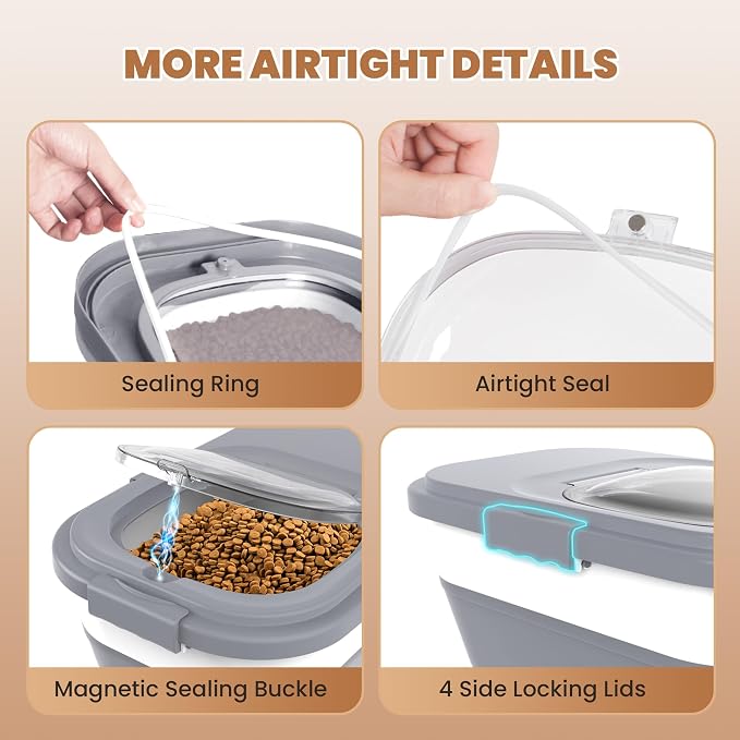 23-25Lbs Airtight Dog Food Storage Container,Collapsible Dog Food Container | Large Pet Food Storage Container with Lid,Wheels,Handle,Scoop,Small Cat Food Container for Dog Cat