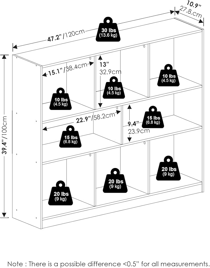 Furinno DALY Book Shelf, 8-Cube Bookshelf, Horizontal Cube Storage Organizer Bookcase, 10.9 x 47.2 x 39.4, for Living Room, Bedroom, Home Office, White