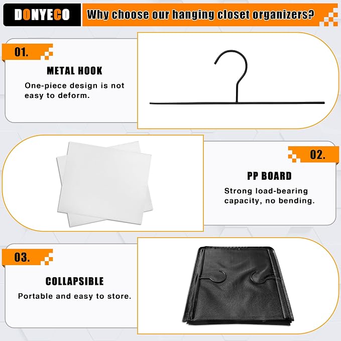 Hanging Closet Organizer 5-Shelf, Oxford Fabric Wardrobe Storage, Black | Easy-mount foldable design holds clothes, handbags, shoes & accessories; washable Oxford fabric, sturdy and space-saving.