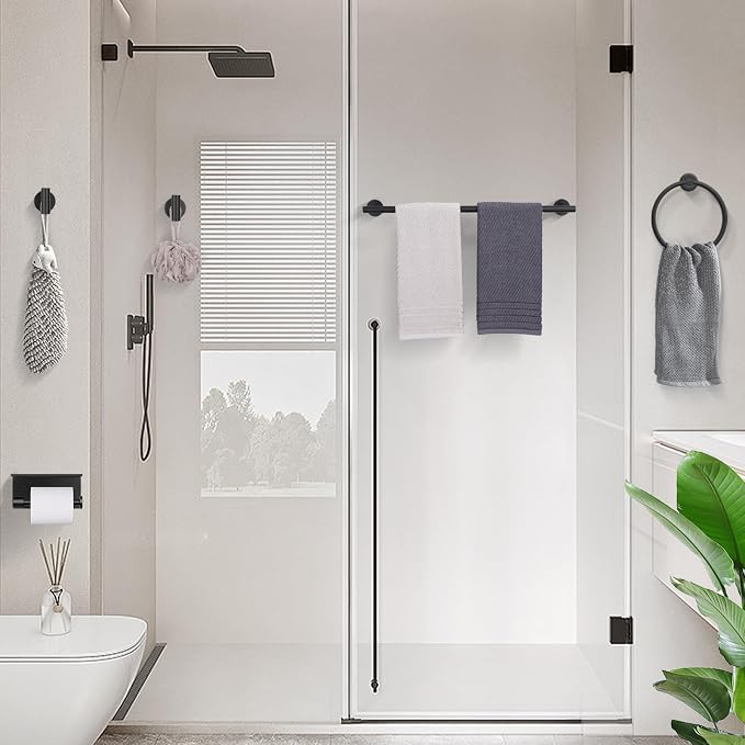TURS Matte Black 5-Piece Bathroom Hardware Set Towel Bar Set SUS304 Stainless Steel Towel Racks for Bathroom Wall Mounted, 23.6-Inch