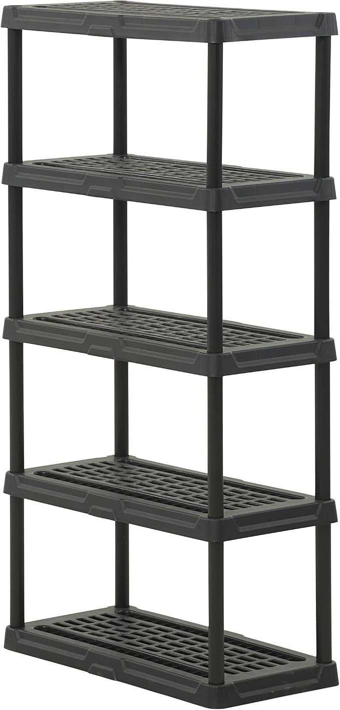 CENTREX 5-Tier Heavy Duty Plastic Storage Shelves for Garage, Black | Utility rack for garage, pantry, or closet organization, Easy assembly, 5 tier at 150lb/shelf, 72"H x 36"W x 18"D