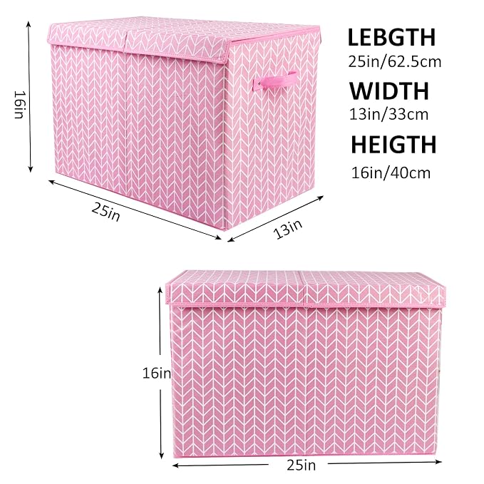 Large Toy Storage Box Chest for Kids, Sturdy Toy Box Bin Baskets with Lid | Toy Storage Box for Living Room, Nursery, Closet, Bedroom, Playroom 25"x13" x16" (Pink)