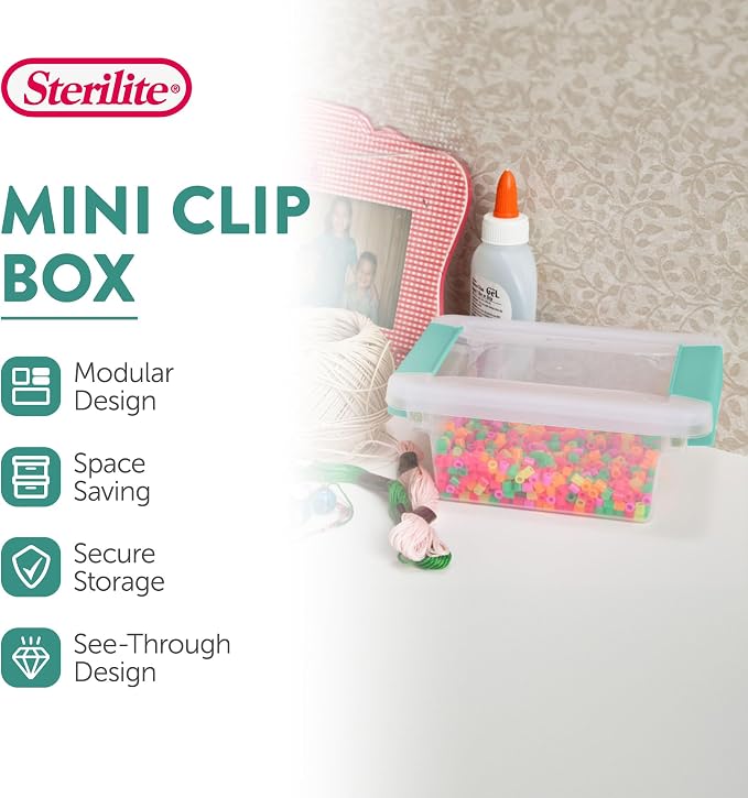 Sterilite Clip Box, Stackable Clear Plastic Bins- Mini, 24-Pack | Storage Containers with Latching Lids for Writing, Arts or Crafts Supplies - Home, Office, Classroom & Workshop Organization