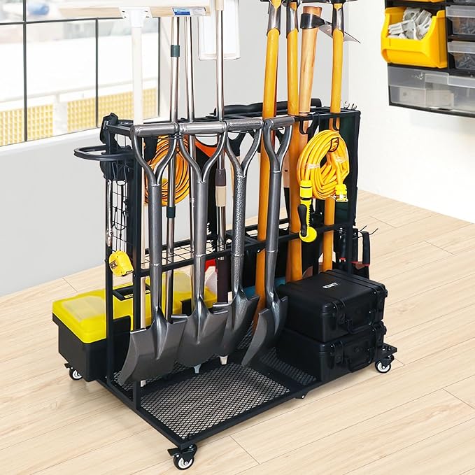 Garden Tool Organizer - Heavy Duty Garage Storage and Organization with Wheels - Large Garden Tool Storage Holder for Lawn Yard Patio Shed,Garage Shovel Rack