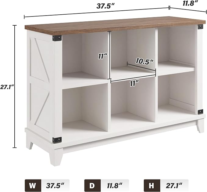 EnHomee Farmhouse 6-Cube Storage Organizer for Living Room, White | Home Organization Lovers, Wood & Metal, Holds 286 Lbs, Anti-Tip & Stabilizers