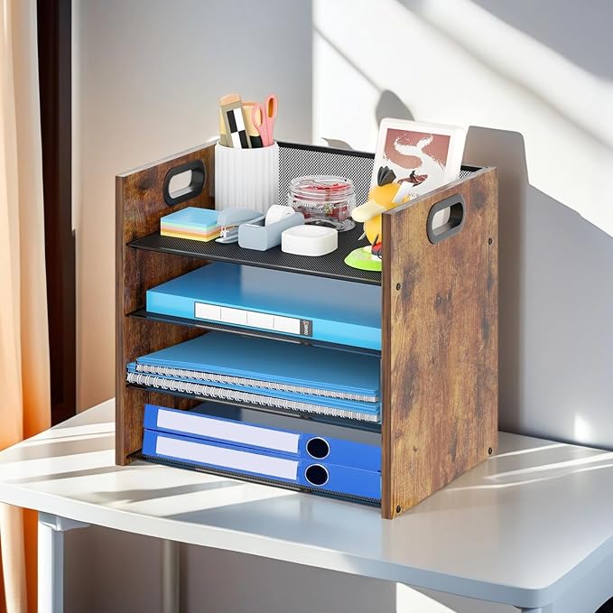 Desk Organizer, 4 Tier Desktop File Organizer and Paper Tray Organizer, Office Desk Accessories for Mail, Documents, Papers, Notebooks and Home Office Storage