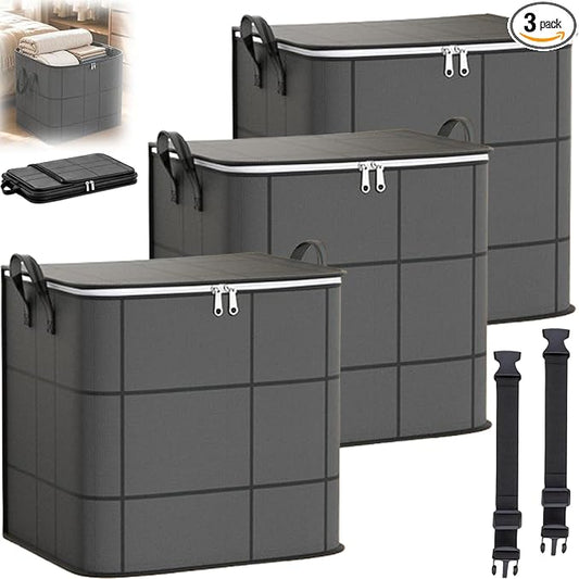Spacious Moving Foldable Storage Bin with Reinforced Handles & Zipper，M：3 | XXL Foldable Large Capacity Storage Bag for Bedding, Blankets and Seasonal Clothes