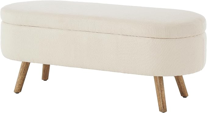 43.5" Ottoman with Storage, Storage Ottoman Bench with Safety Hinge, Boucle End of Bed Bench, Upholstered Entryway Bench for Bedroom, Living Room & Window, Holds up to 330 lb, Black
