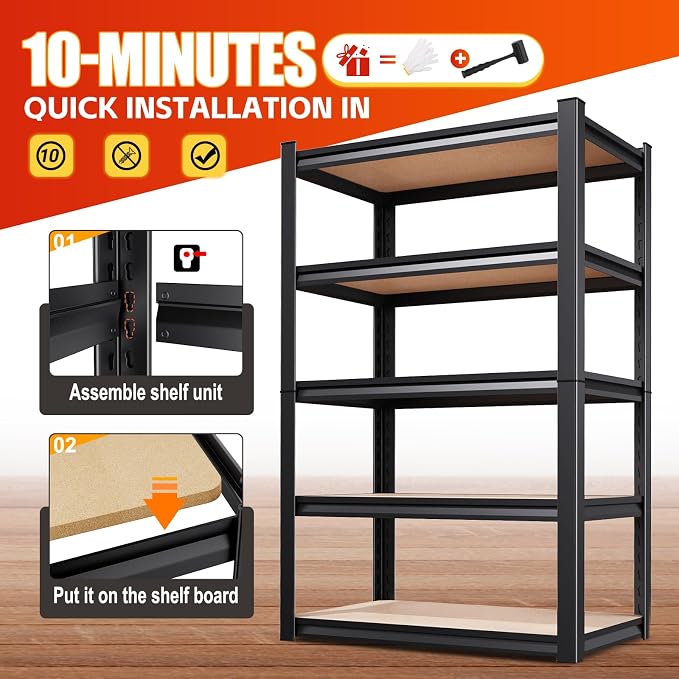 Set of 3 46" W Garage Shelving-2050 lbs 5 Tier Storage Shelves,Adjustable Heavy Duty Metal Shelving Unit and Storage Large Rack,Utility Steel Shelf for Warehouse Industrial Pantry 71"x46"x18"